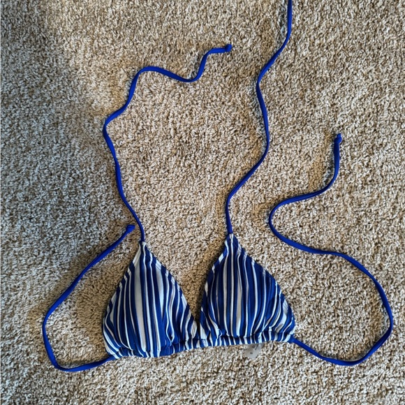 Other - Blue and White Striped Triangle Bikini Top